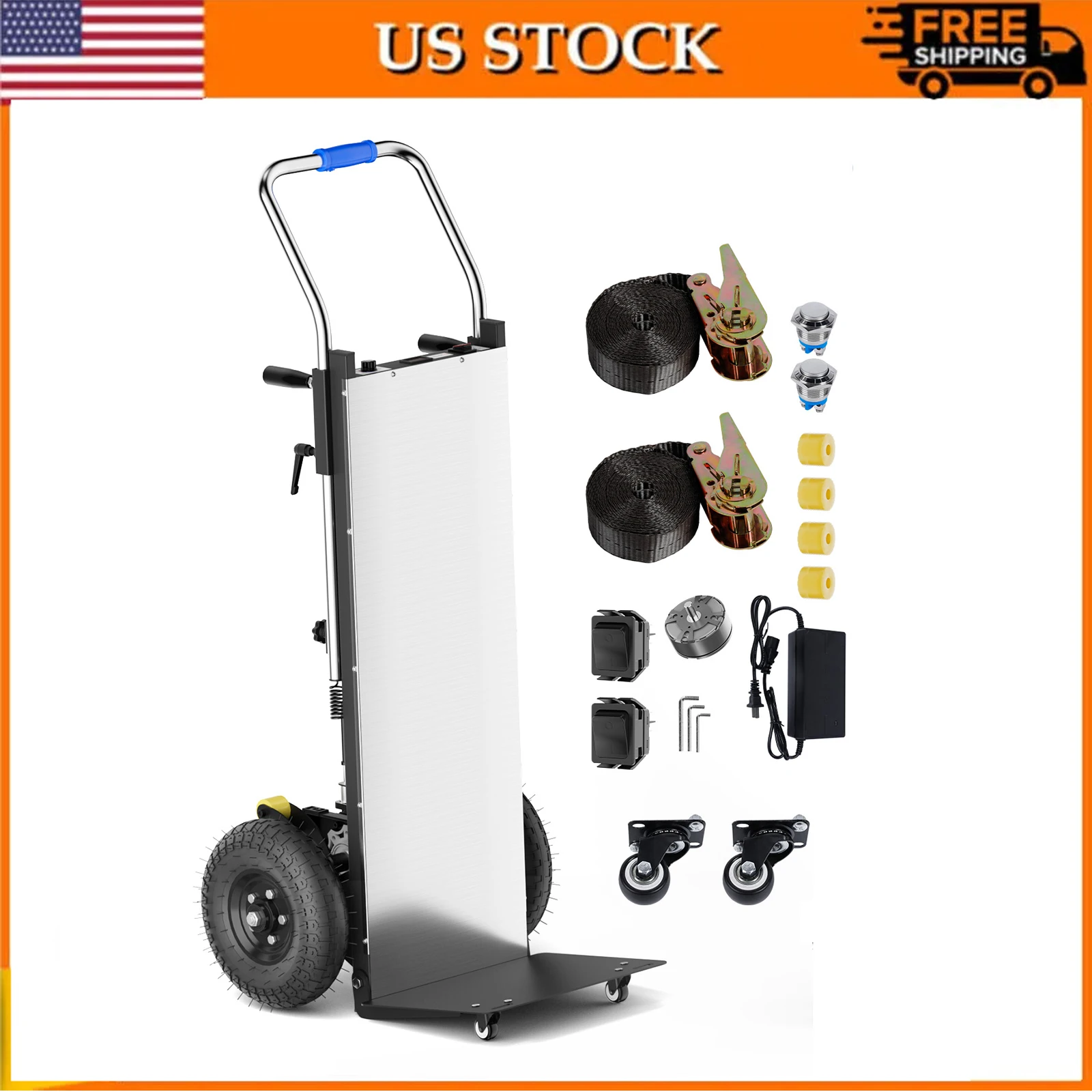 

Electric Stair Climbing Dolly Max 900lbs Capacity Electric Hand Trucks 1300W Heavy Duty Stair Climber with 4M Safety Rope