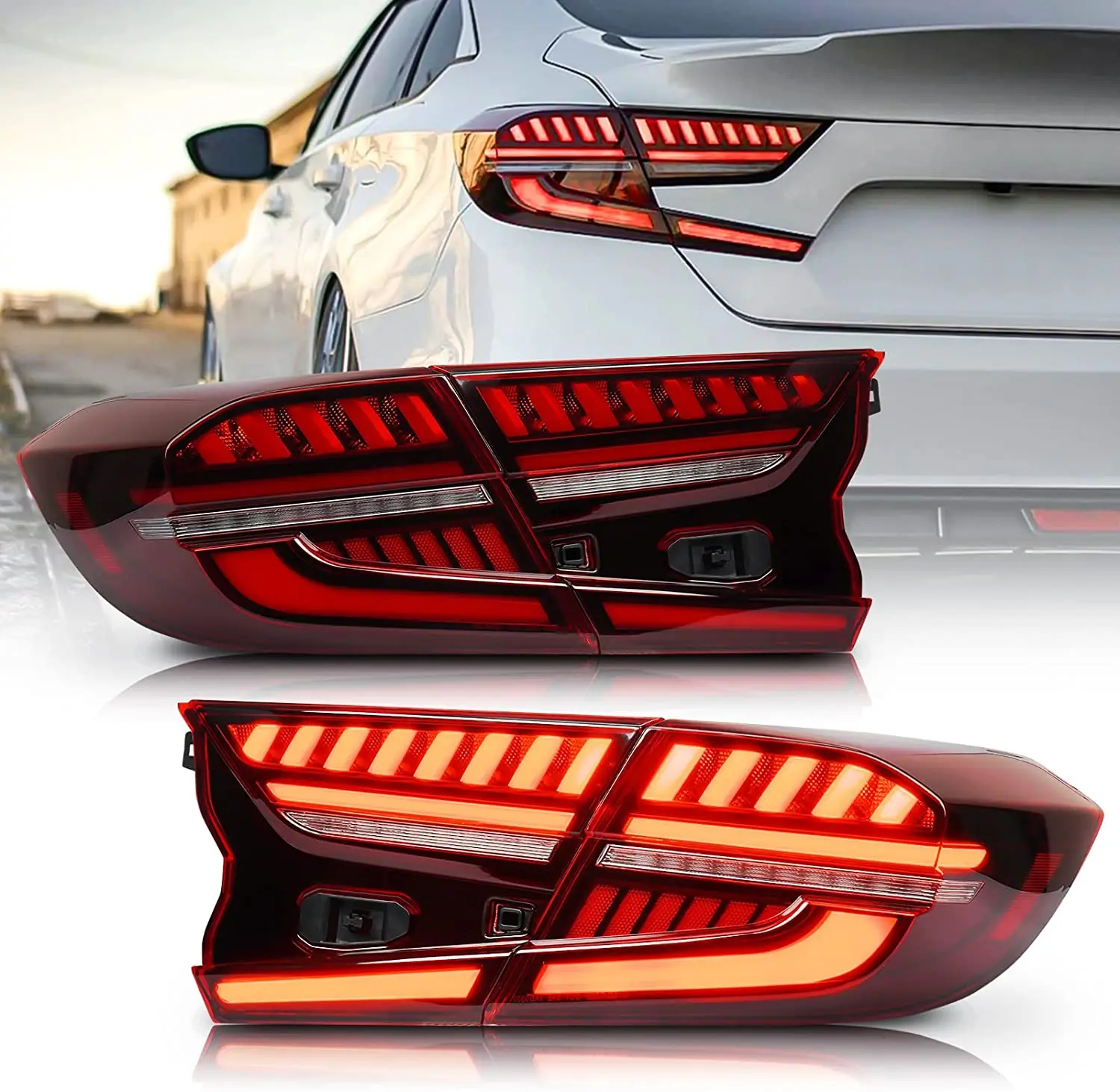 

LED Tail Lights for Honda Accord 2018-2022 10th Gen Lens Rear Brake Lamps Sequential Turn Light Dynamic Animation Breathing DRL