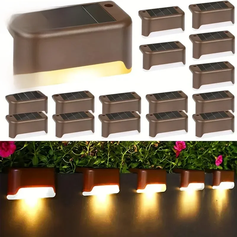 Solarne lampy pokładowe 12-pakowe zewnętrzne lampy schodkowe Wodoodporna lampa słoneczna LED do balustrad schodów Stopień Ogrodzenie Podwórko Patio i ścieżki — zdjęcie 2