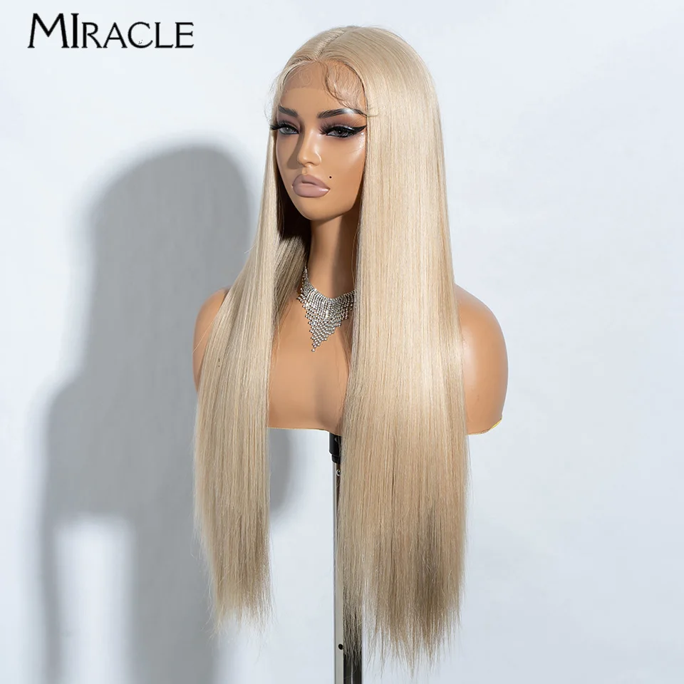 MIRACLE Straight Lace Wig Synthetic Lace Front Wig 30 inch Long Straight Cosplay Wigs for Women Ombre Blonde Ginger Fake Hair