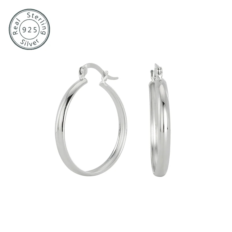 

Женские серьги-кольца из стерлингового серебра 925 пробы, дизайн с круглой трубкой, блестящая польская отделка с застежкой-кликом