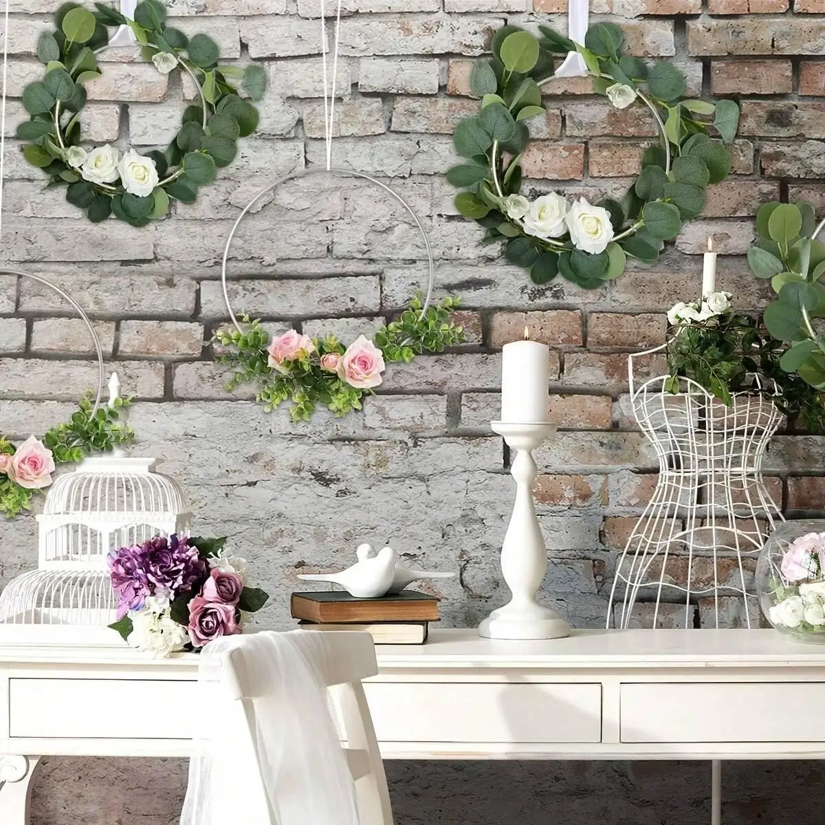 1 Stück/5 Stück/10 Stück 2 Größen Kranz silbrige Creolen für selbstgemachte Blumen-Hochzeitsdekorationen, Traumfänger und Wandbehang-Bastelarbeiten – Detail 2