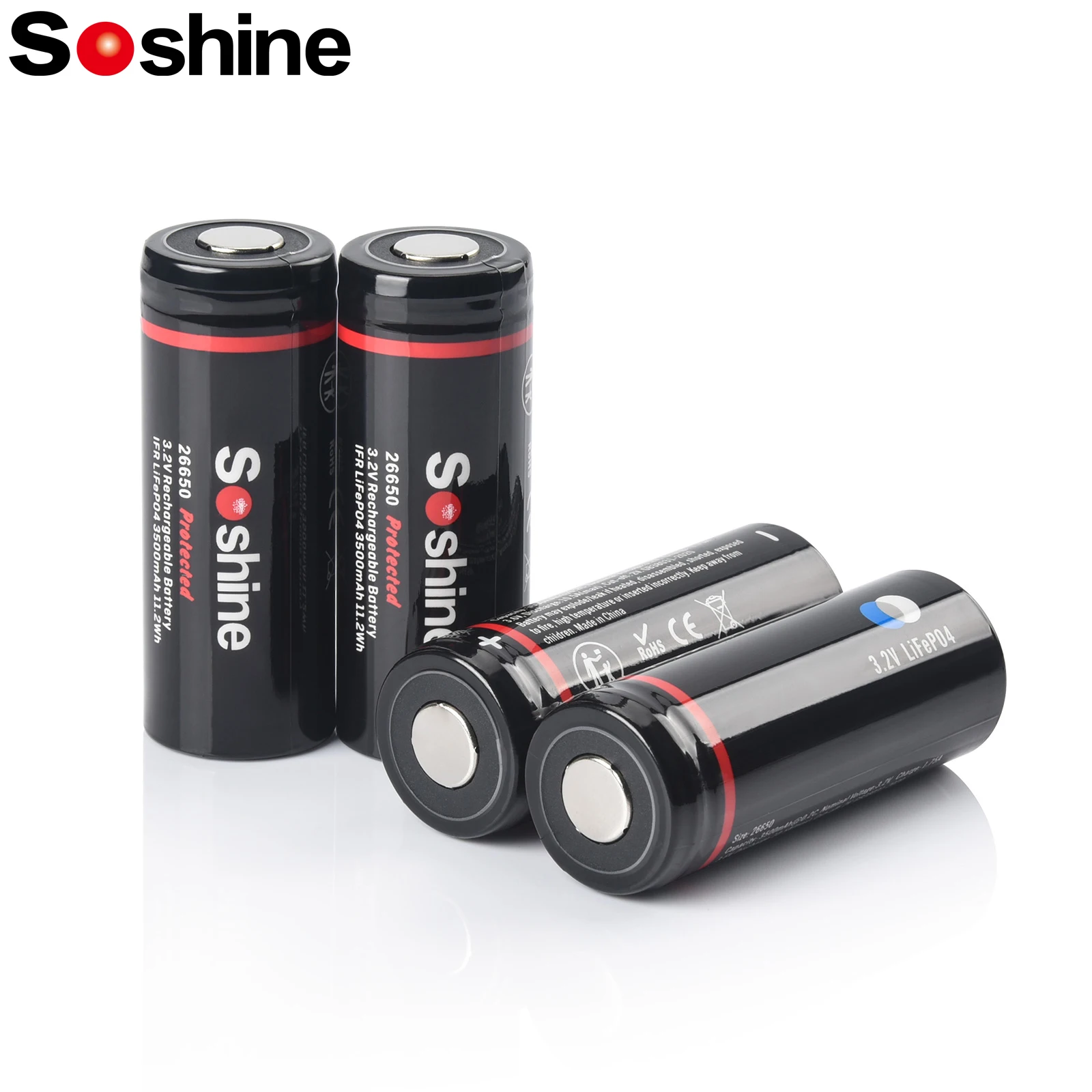 Soshine 26650 LiFePO4 Battery with Protected 3.2V 3500mAh LiFePO4 Rechargeable Batteries High Quality 3500mAh 26650 Batteryies