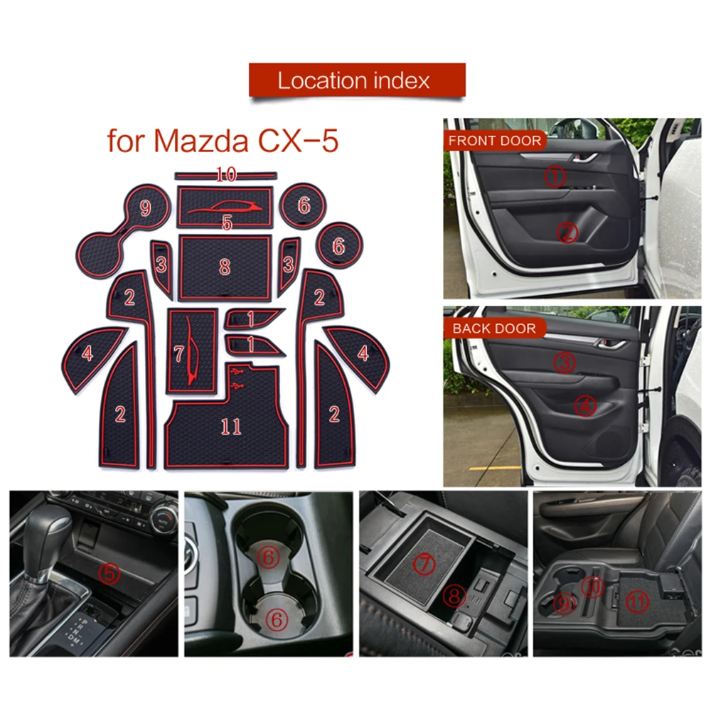 Rubber Door Groove Mat for Mazda CX-5 CX5 CX 5 KF 2017~2022 2018 Cushion Gate Storage Slot Coaster Dust-proof Car Sticker Pad