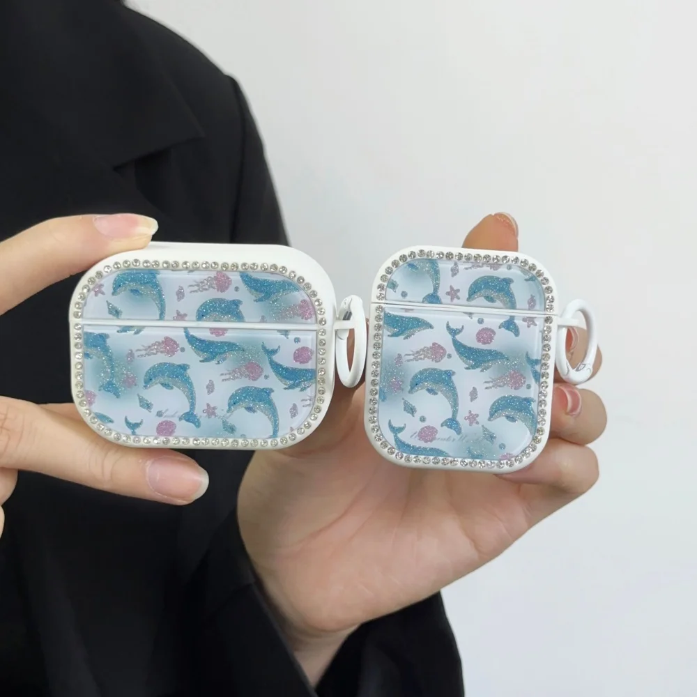 

Fashion cute full-screen dolphin headphone protective case for AirPods 2 3 4 Pro2 3Korean INS fashion shockproof protective case
