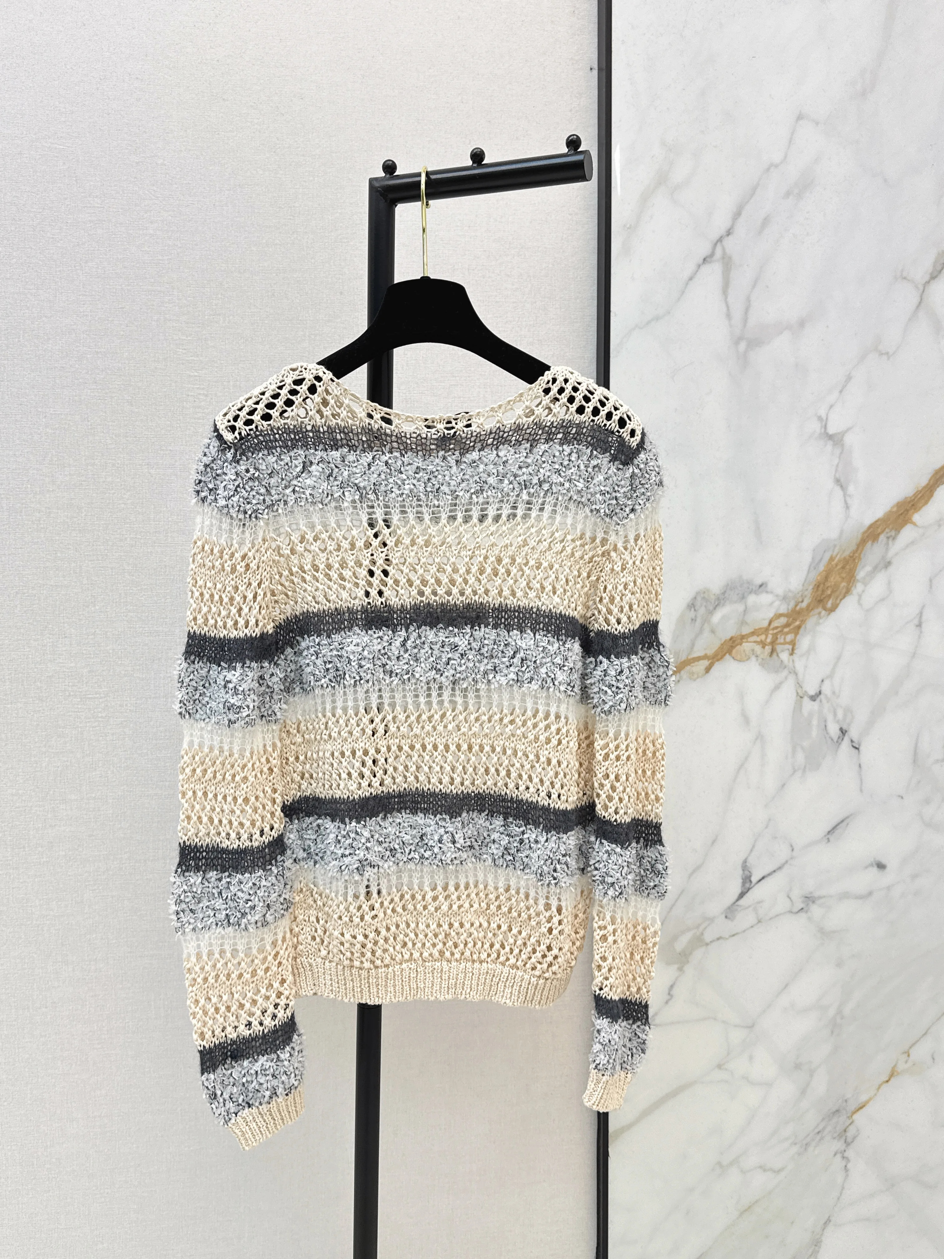 

2026 New Fashion Spring Vintage Color Block Slimming O-Neck Striped Half Sleeve for Women High Quality