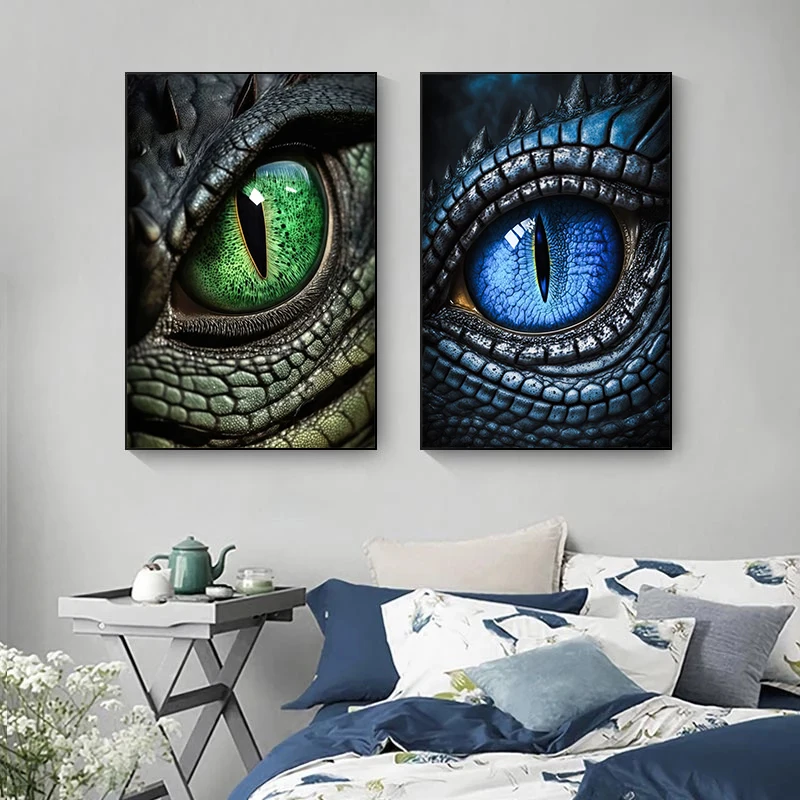 Abstract Green Gold Dragon Eye Poster And Print Canvas Painting Ancient Creature Wall Art For Livinig Room Home Decoration