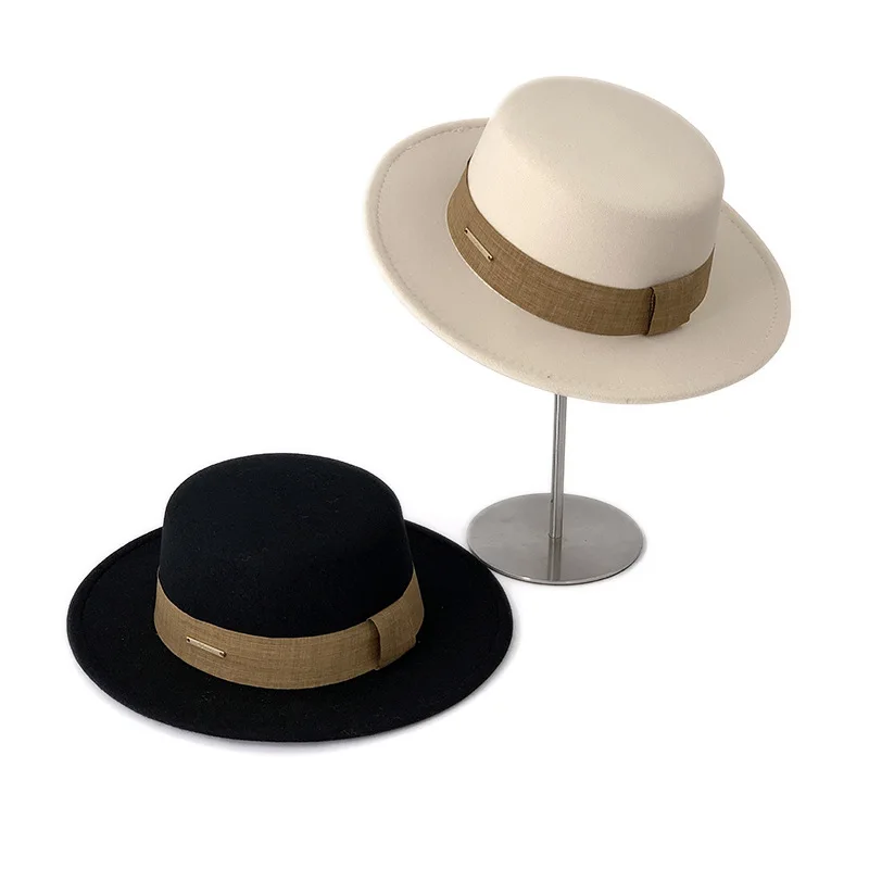 French fedora women wide brim soft fedora Canotier Hat Flat Top Fedora wholesale Garrotin style hat unisex chapeau шляпа 4