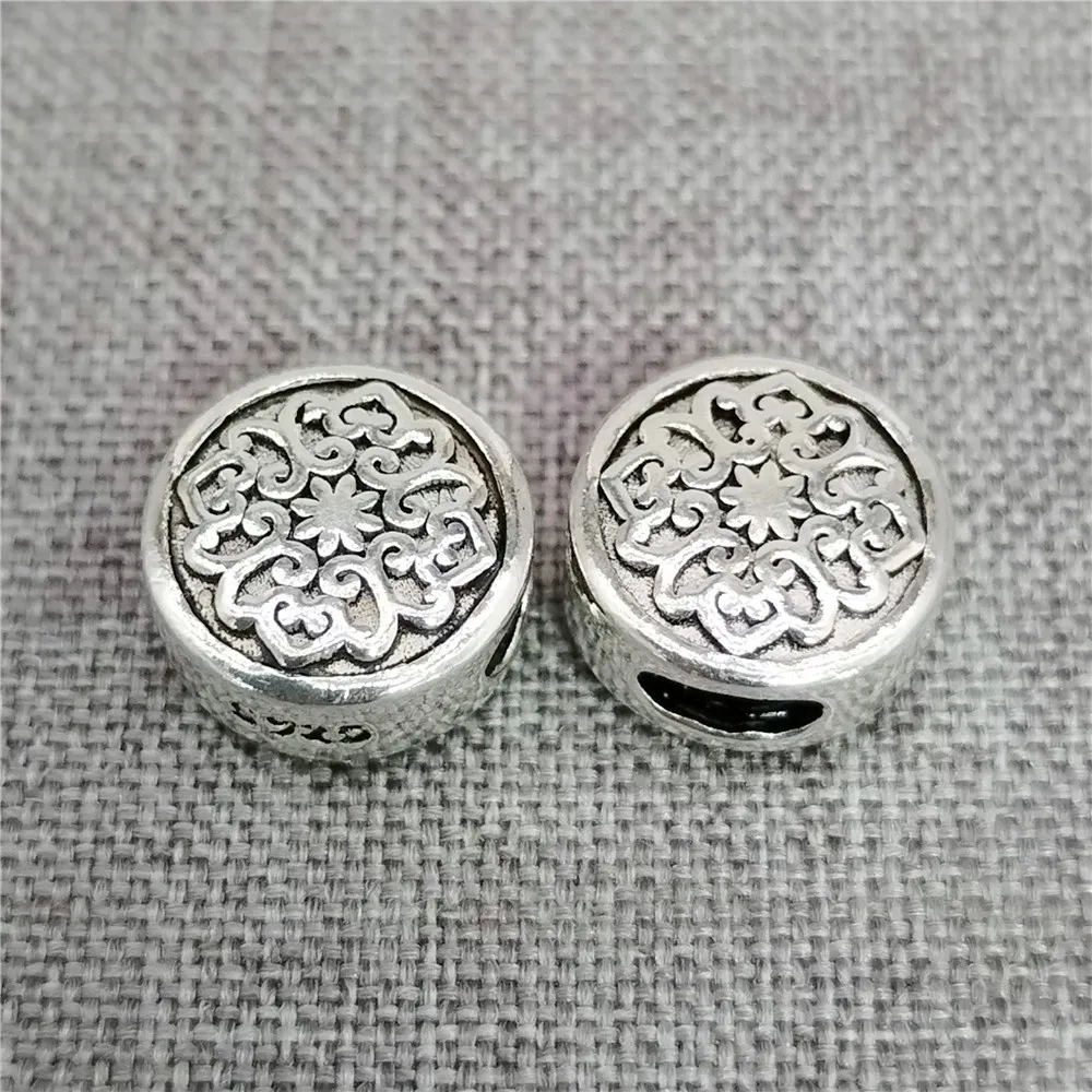 925 Sterling Silver Flower of Life Beads 2-Sided Flat Round Blossom Spacer for Bracelet 10mm