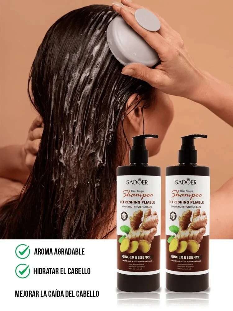SADOER Ginger Series Champú 500ml hidratante limpiador, anticaspa, suave y esponjoso Limpieza y cuidado de gran capacidad y Ginger Acondicionador 500 ml