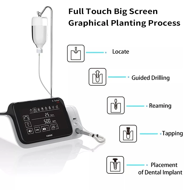 Dental Implant Machine COXO C-sailor PRO Touch Screen LED Implant Endo Motor Contra Angle Instruments 20:1 Implant Handpiece