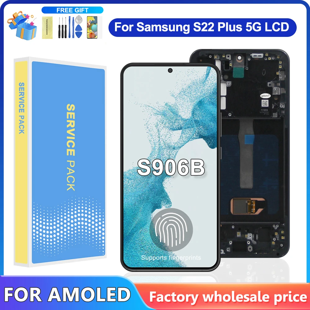 For AMOLED With Frame For Samsung S22 Plus 5G LCD S906B S906U S906N Display Touch Screen Digitizer Assembly Replacement