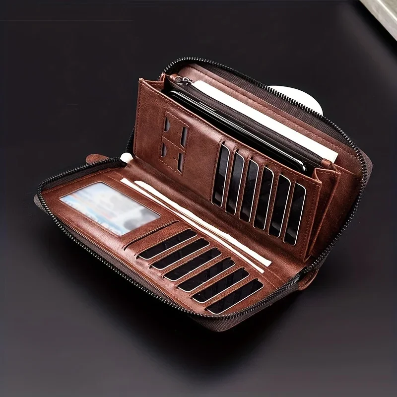 Heren portemonnee met lange ritssluiting Hoge kwaliteit Pu lederen portemonnee voor heren RFID-blokkerende zakelijke clutch Bag Creditcardhouder Portemonnee Man - afbeelding 2