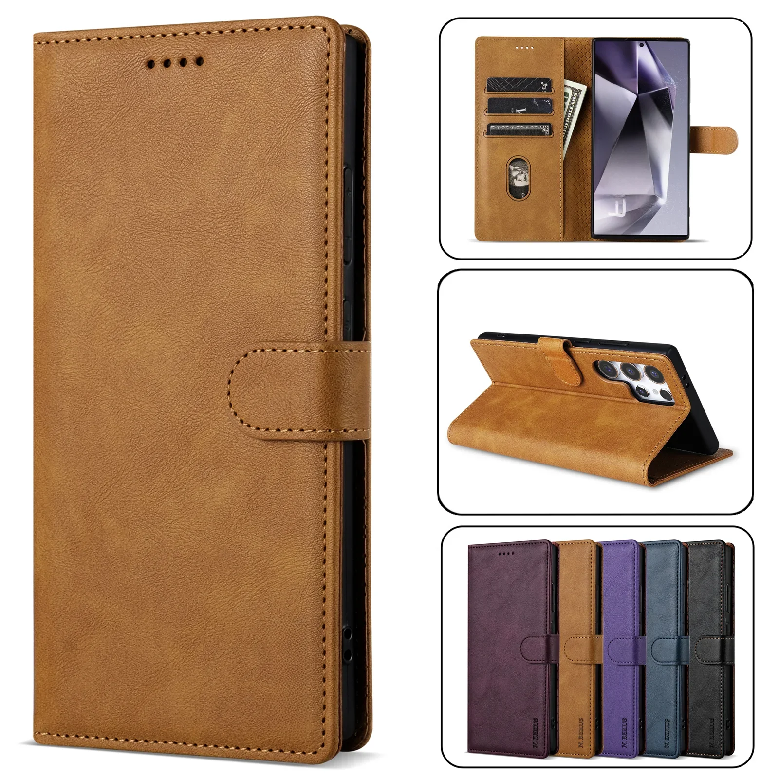 Zakelijke leren telefoonhoes voor Samsung Galaxy S26 S25 S24 S23 Ultra S22 S21 FE S20 S10 Plus Note20 Flip Card Wallet Cover Etui - afbeelding 2