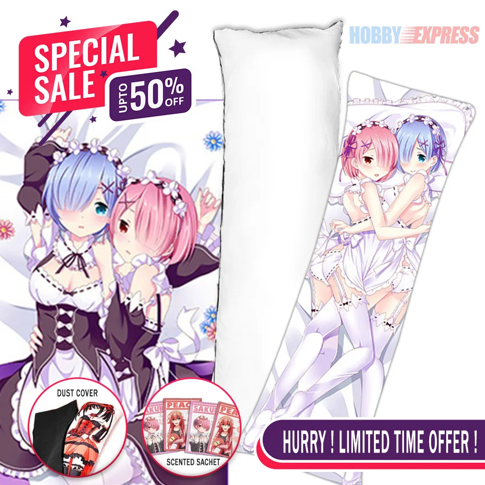 Hobby Express Anime Dakimakura Japanese Otaku Waifu Life Size Doublesided Hugging Body Pillow Cover Rem and Ram YCDS364