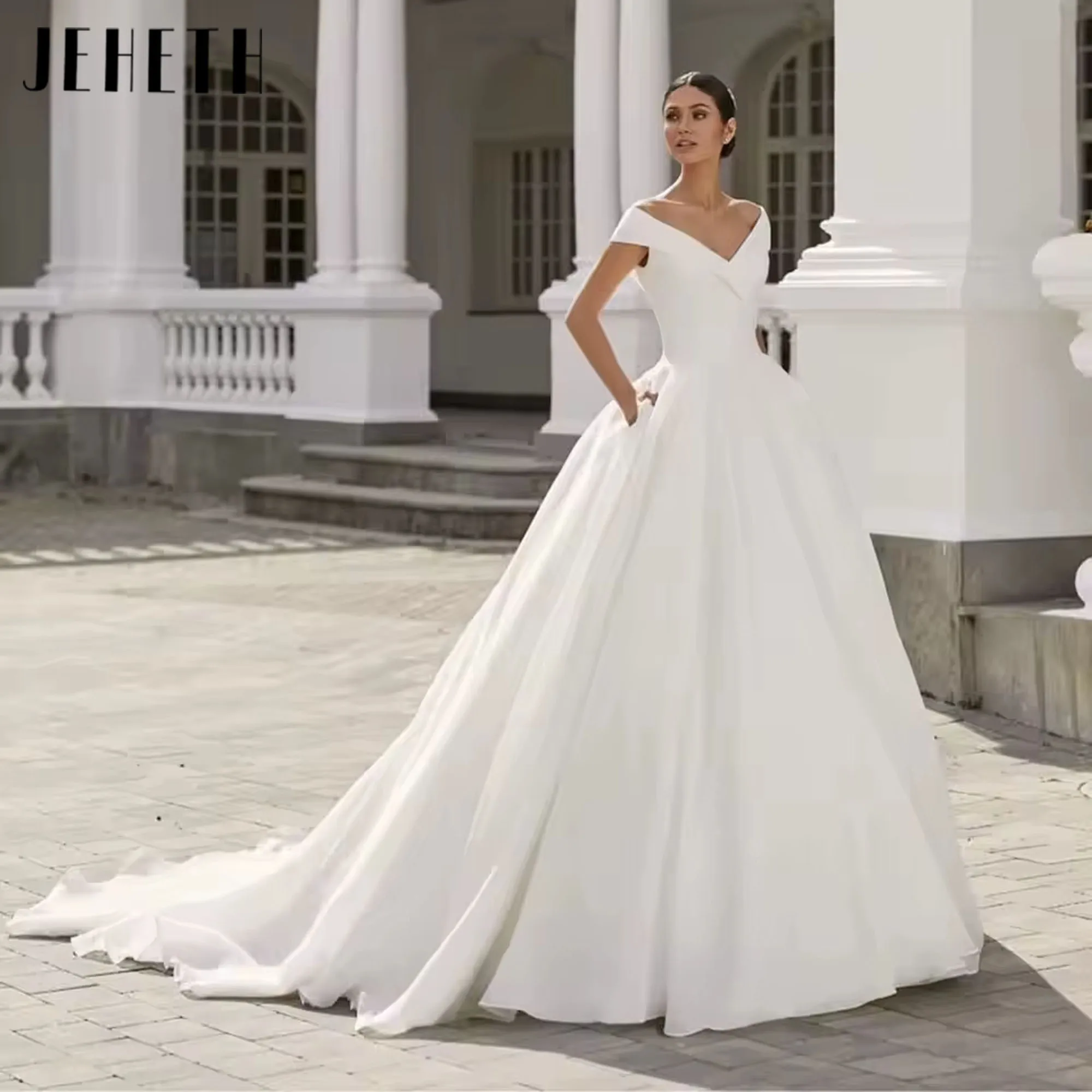 

JEHETH Элегантное свадебное платье A-Line Милая с плеча Сатин Классивное платье для невесты на вечеринку Безспинное свадебное платье Подгоняемое JEHETH Элегантное свадебное платье A-Line Милая с плеча Сатин Классивное