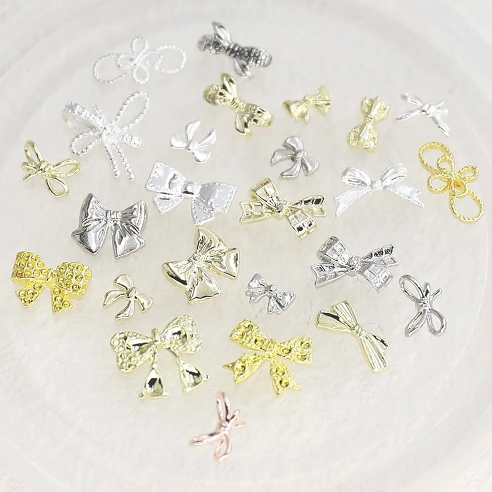 20pcs Minimalist Alloy Bow Nail Art Charms 3D Alloy Bow Tie DIY Luxurious Manicure Decorations