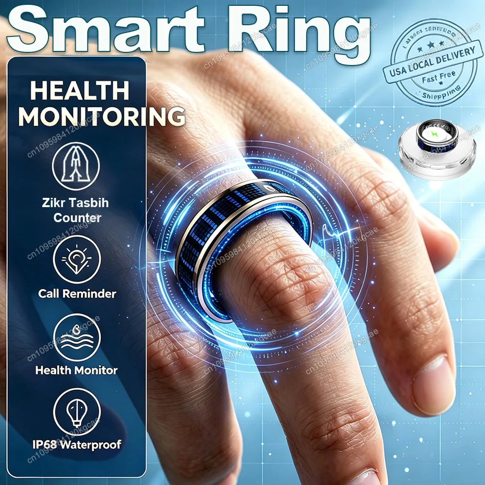 Smart Ring with Dynamic Display Screen Incoming Call Reminder Heart Rate Blood Oxygen Sleep Tracker Ring IP68 Waterproof Fitness Women's Health Ring USA Local