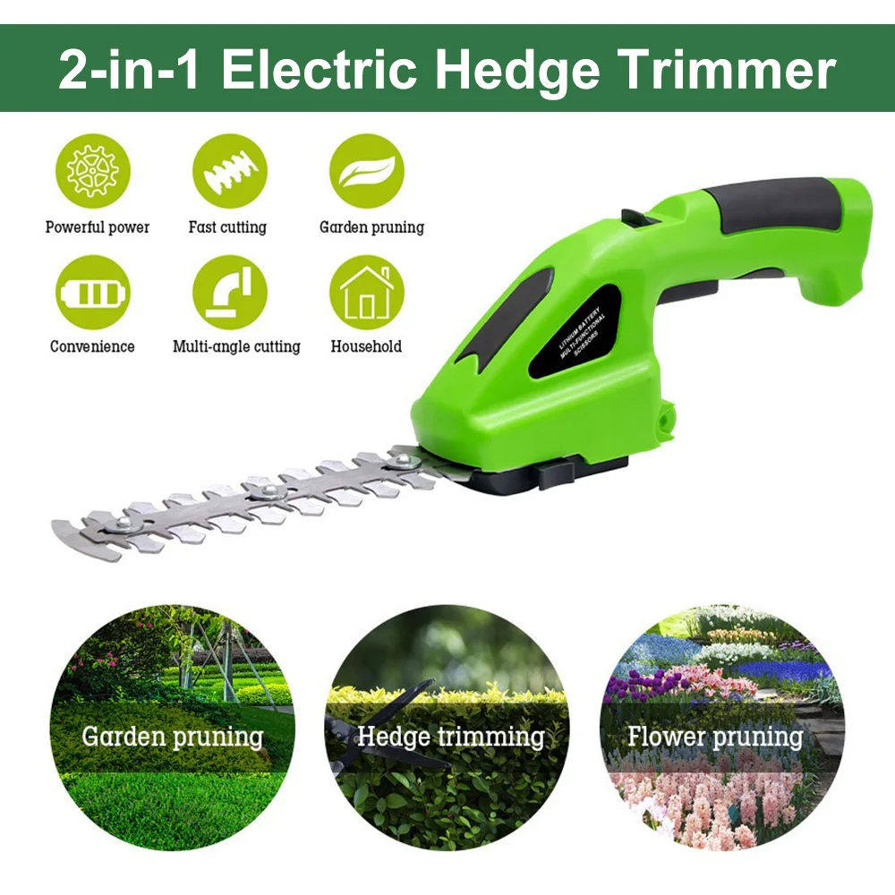 Cordless Hedge Trimmer Electric Garden Shrub Cutter 1100RPM 15-45Mins Runtime Lithium Battery Powered Grass Shears Scissors