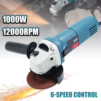 1000W Electric Angle Grinder 220V Corded Grinding Machine 6 Speed 100/125mm Electric Grinding Cutting Polishing Power Tool