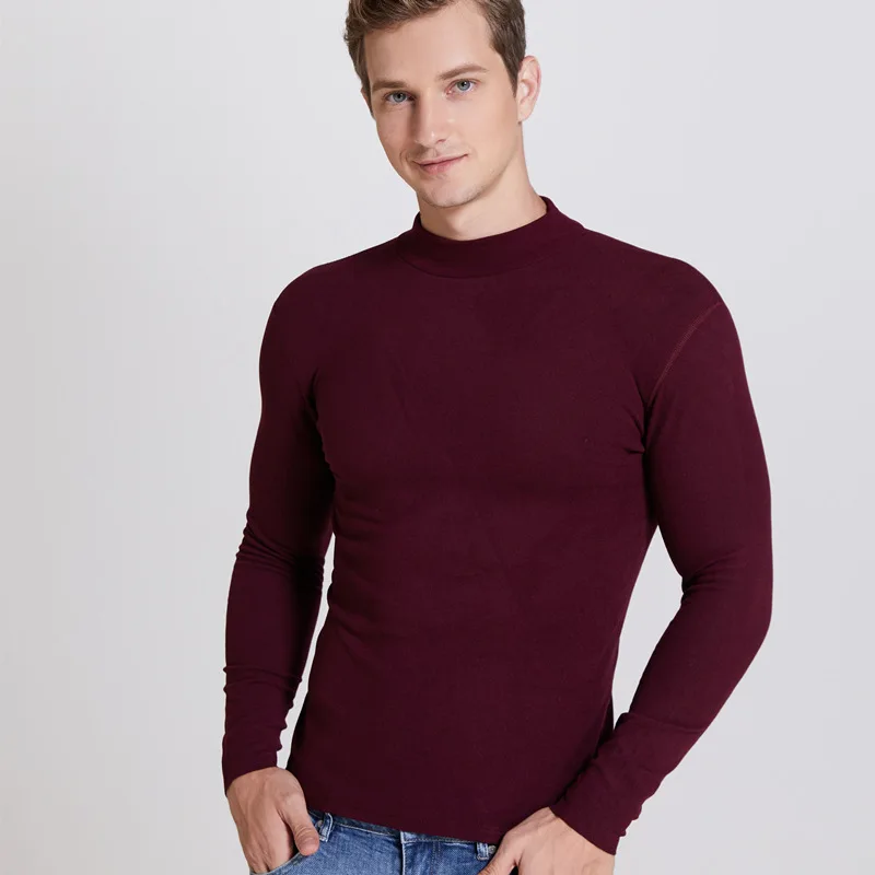 Running Winter Men\'s Warm Half High Collar Fashion Thermal Underwear Men Mock Neck Basic T-shirt Blouse Pullover Long Sleeve Top