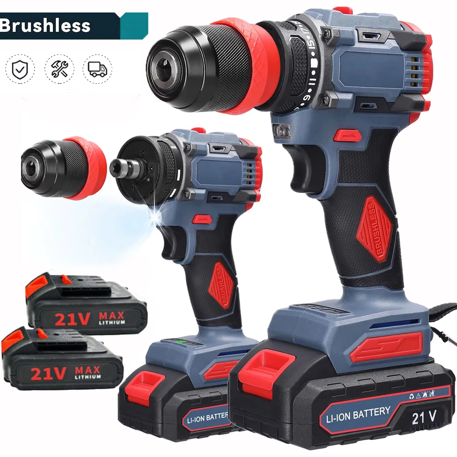 Destornillador eléctrico sin escobillas de 21V, destornillador multifunción de velocidad ajustable de 55Nm, herramienta eléctrica con batería de litio recargable