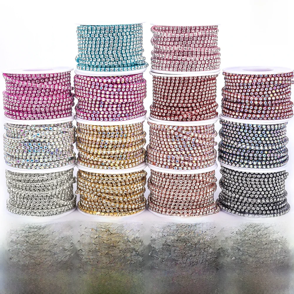 VC SS4.5-SS18 (1,5 mm-4,5 mm) srebrny/złoty czerwony AB podstawa kryształowy gęsty łańcuszek z kryształu górskiego szycie odzieży szklany łańcuszek z kryształu górskiego — zdjęcie 2