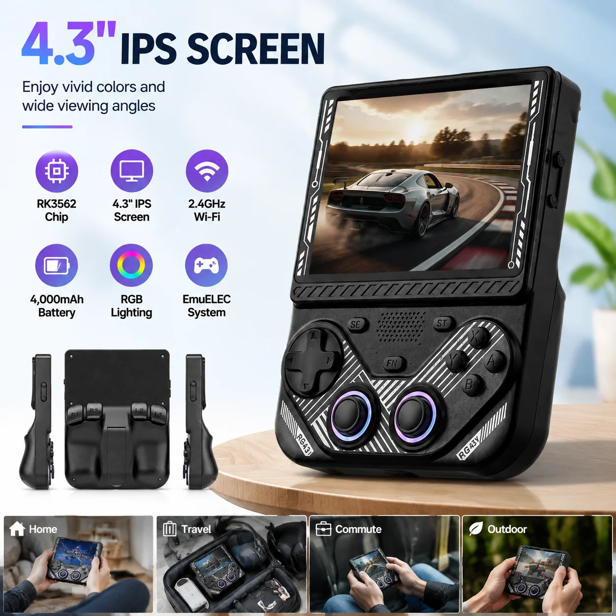 AISLPC Handheld-Spielkonsole 4,3" IPS-Bildschirm WIFI6 RK3562 Dual-System 22000+ Retro-Spiele Tragbarer Taschen-Videospiel-Player
