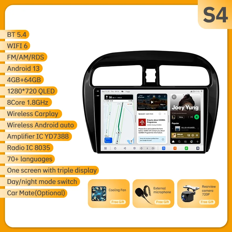 Eunavi 2 Din Android 14 Autoradio Multimidia Voor MITSUBISHI Mirage Spacestar Dodge Attitude 2012-2018 GPS Navigatie Carplay DSP