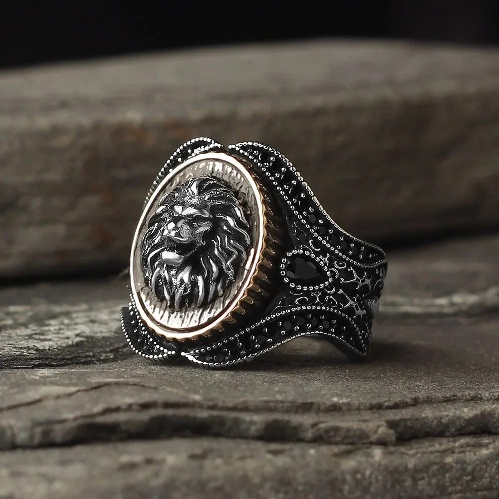 Handmade Real 925 Sterling Silver Lion Prime Ring For Men Jewelry Fashion Vintage Zircon Onyx Gift Male Accessory