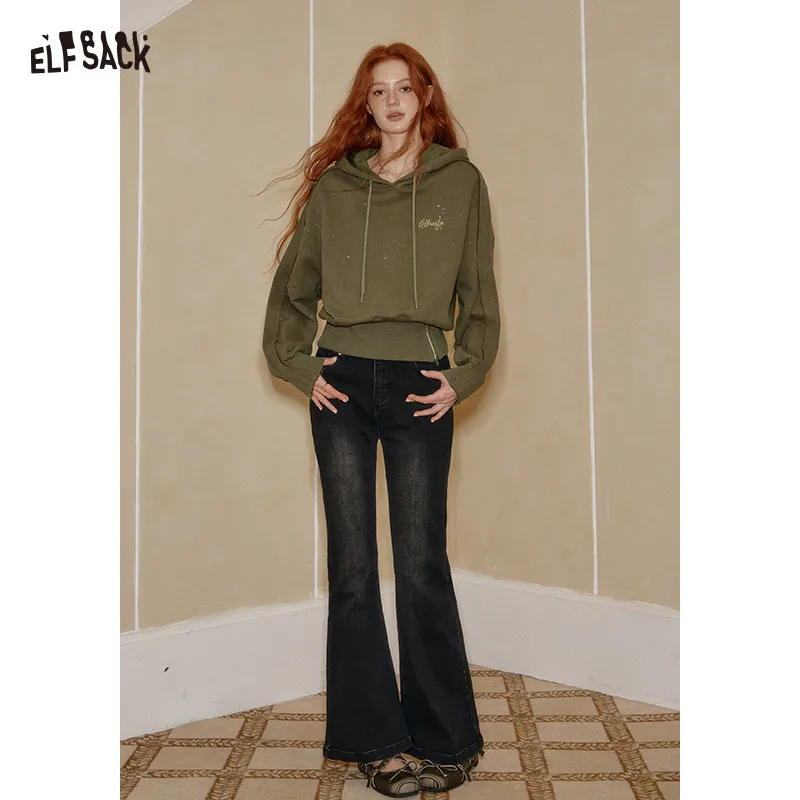 ELFSACK 2025 herfst nieuwe collectie casual zacht effen borduurwerk gebreid T-shirt met lange mouwen voor dames