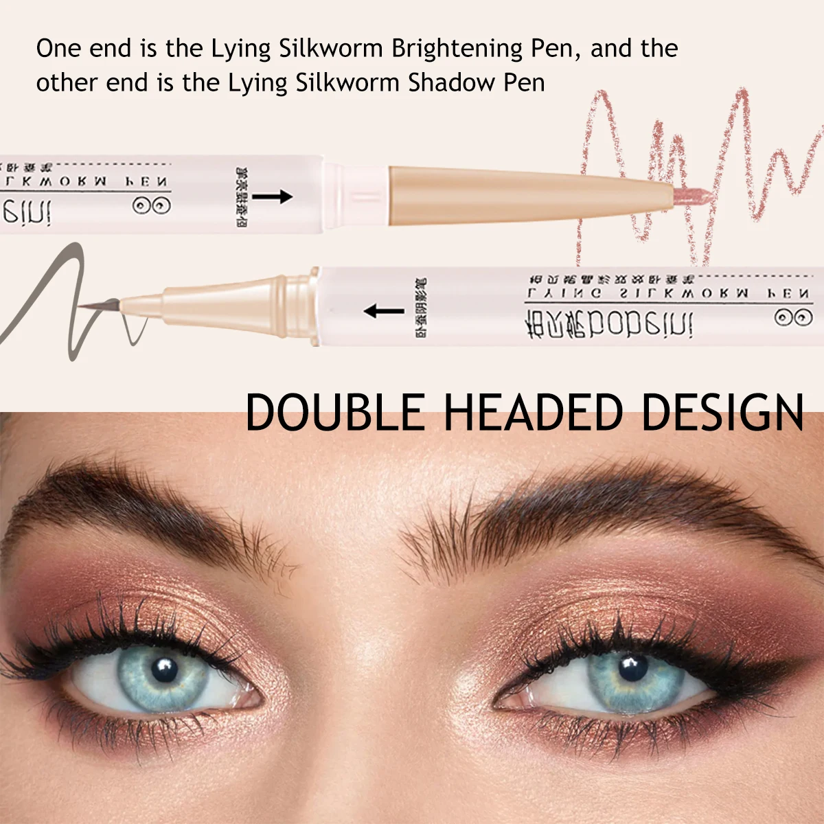 Dwustronny pędzel do makijażu rzęs – matowy naturalny cień do powiek i rozświetlacz do dolnej powieki do nieskazitelnego makijażu oczu