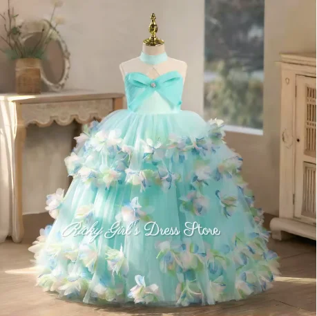 Elegant Sleeveless Princess Birthday Girl's Hostess Dress Luxury Appliques Children's Performance Outfit For Piano Recital
