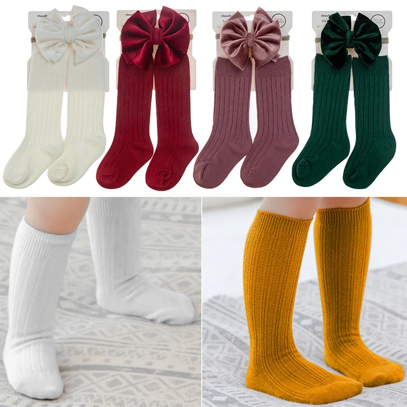 Calcetines de algodón con lazo de terciopelo para bebé, medias sólidas, medias rojas y verdes, accesorios de Navidad para recién nacido, 0-2T, 1 Juego