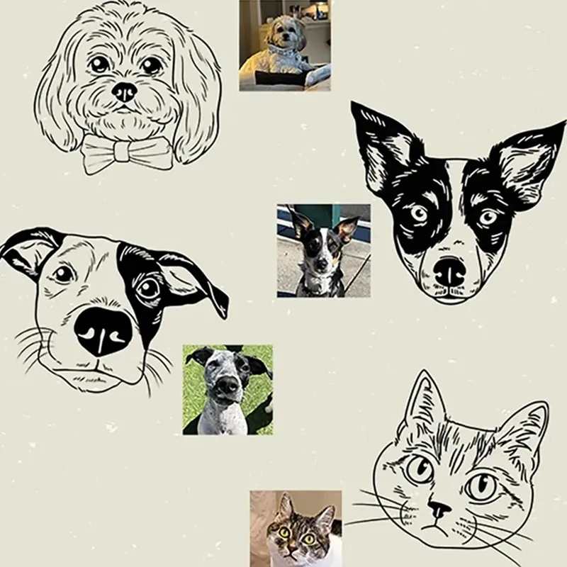 50pcs Customized Pet Wedding Napkins,Personalized Cocktail Pet Napkins, Illustrated Dog Napkins,Pet Portrait Cocktail Napkins