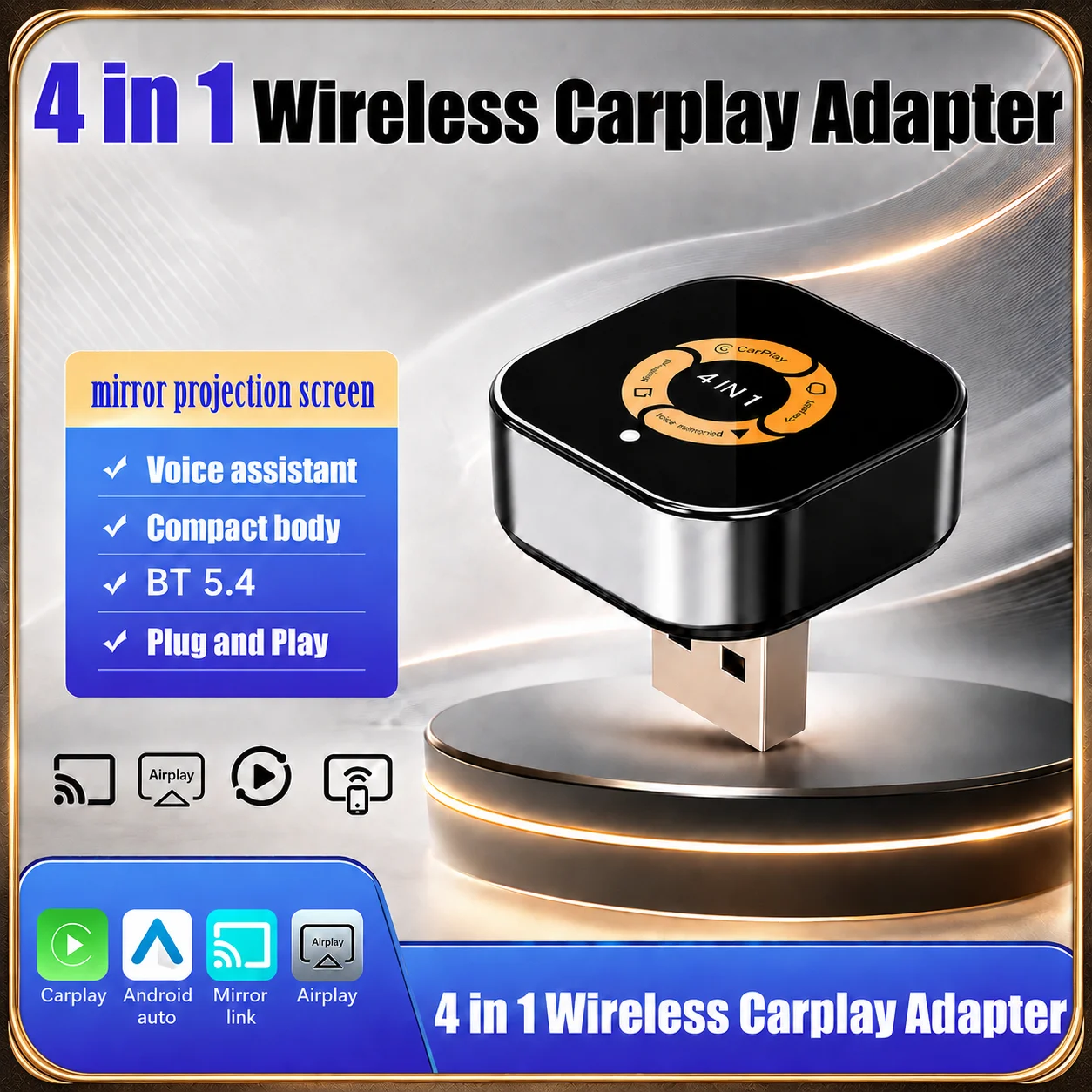 TrolinkT 4in1 Upgrade Carplay Adapter Smart MiNi AI Box Wireless Android Auto Mirror Link USB Plug and Play Auto Connect WiFi