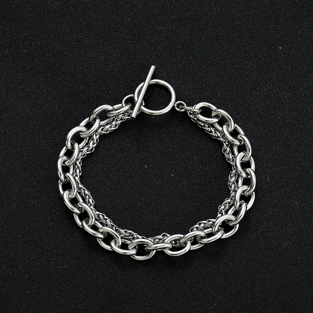 New High Quality 316L Stainless Steel Double Layer Circle OT Buckle Chain Bracelet Fashion Unisex Party Jewelry Birthday Gift