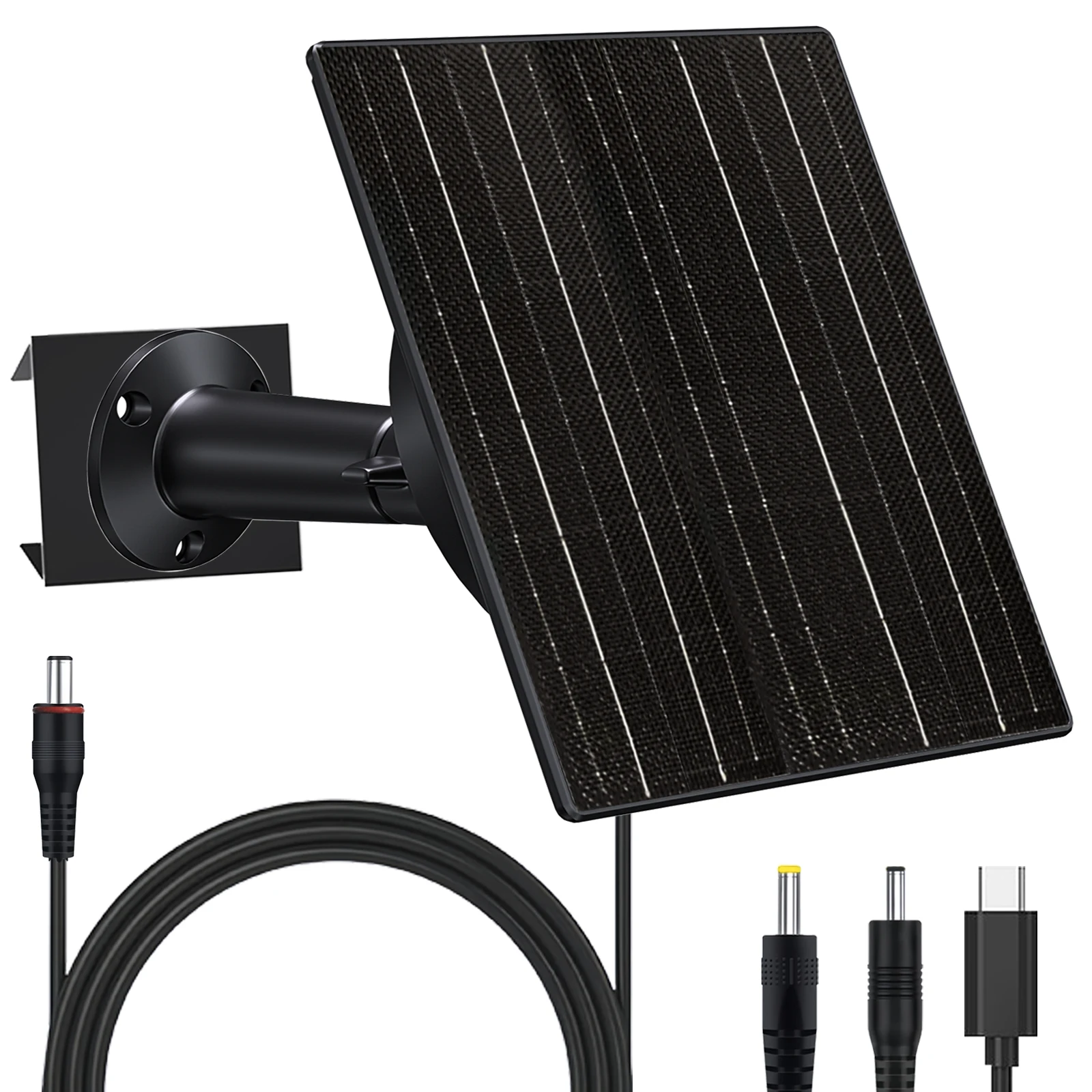 10W Solar Panel for Security Camera 5V 12V Universal Solar Charger with Type-C DC 5.5/4.0/3.5mm Connectors IP66 Outdoor