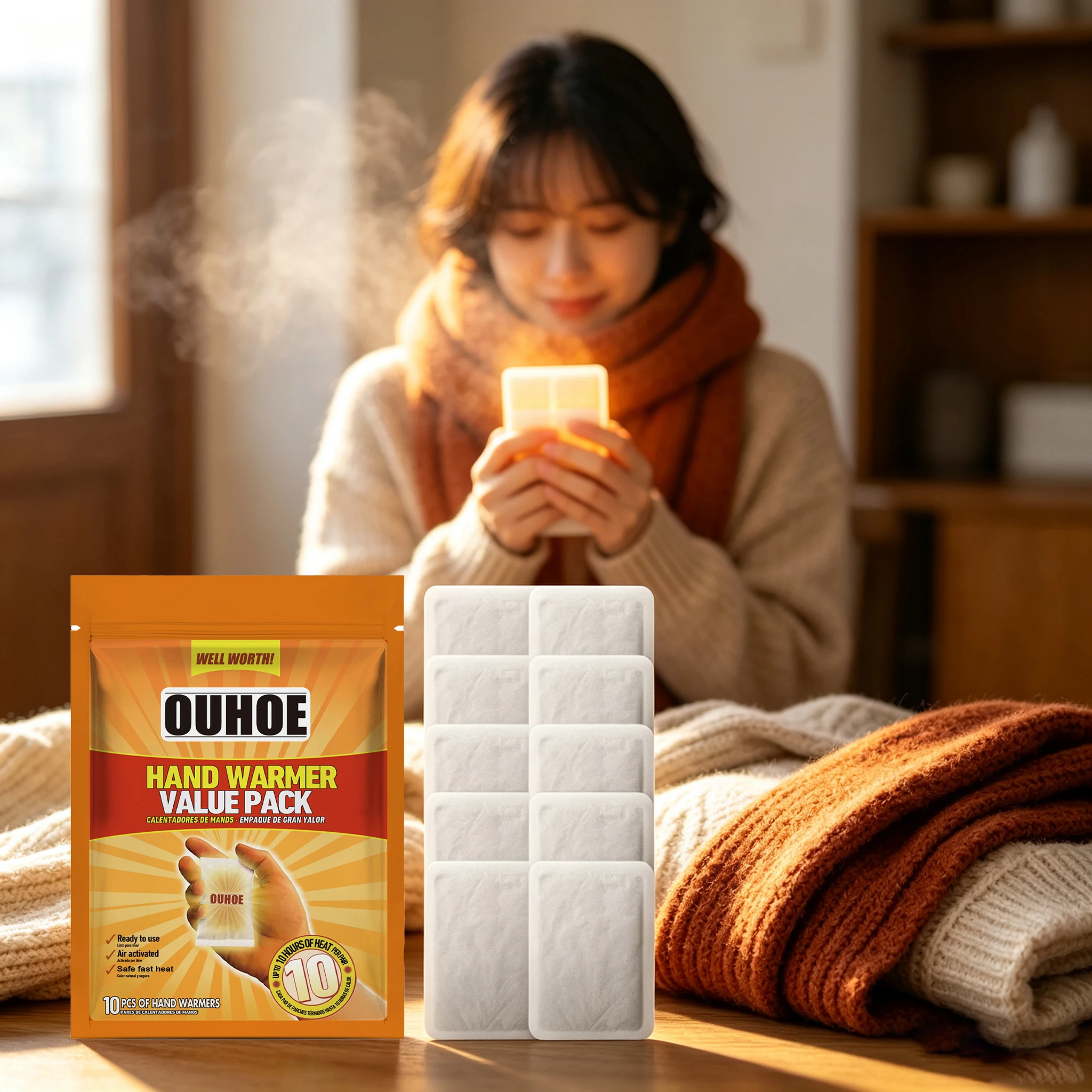10PCS Hand Warmer Pack Odorless Portable Self-heating Warm Paste Long Lasting Effect Winter Cold Protection Disposable Warming Patch for Outdoor Activities