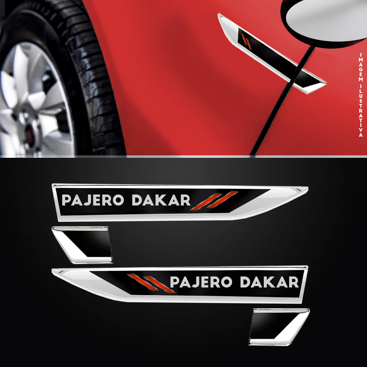 Par Adesivo Emblema Lateral Paralama Premium Porta Compatível com Pajero Dakar