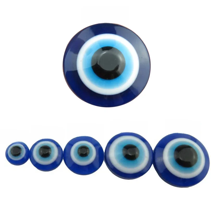 Gorąca sprzedaż 6/8/10/12/14/25mm Niebieskie żywiczne tureckie koraliki Evil Eye Flat Back Ojo Turco Charms do naszyjników Bransoletka Biżuteria — zdjęcie 2