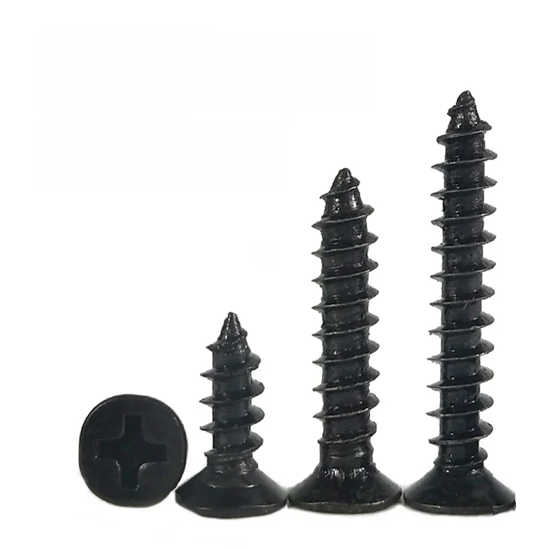100szt/lot M1.2 M 1.3 M1.4 M1.5 M1.6 M1.7 1.8 M2.2 2.5 2.6 Black Carbon Steel Phillips Flat Countersunk Mini Wkręt samogwintujący — zdjęcie 2