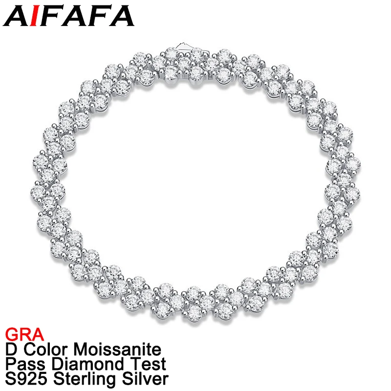 

AIFAFA Full Moissanite Women Tennis Bracelet Female 100% S925 Sterling Silver Lab Diamond Gemstone Hand Chain Jewelry With GRA