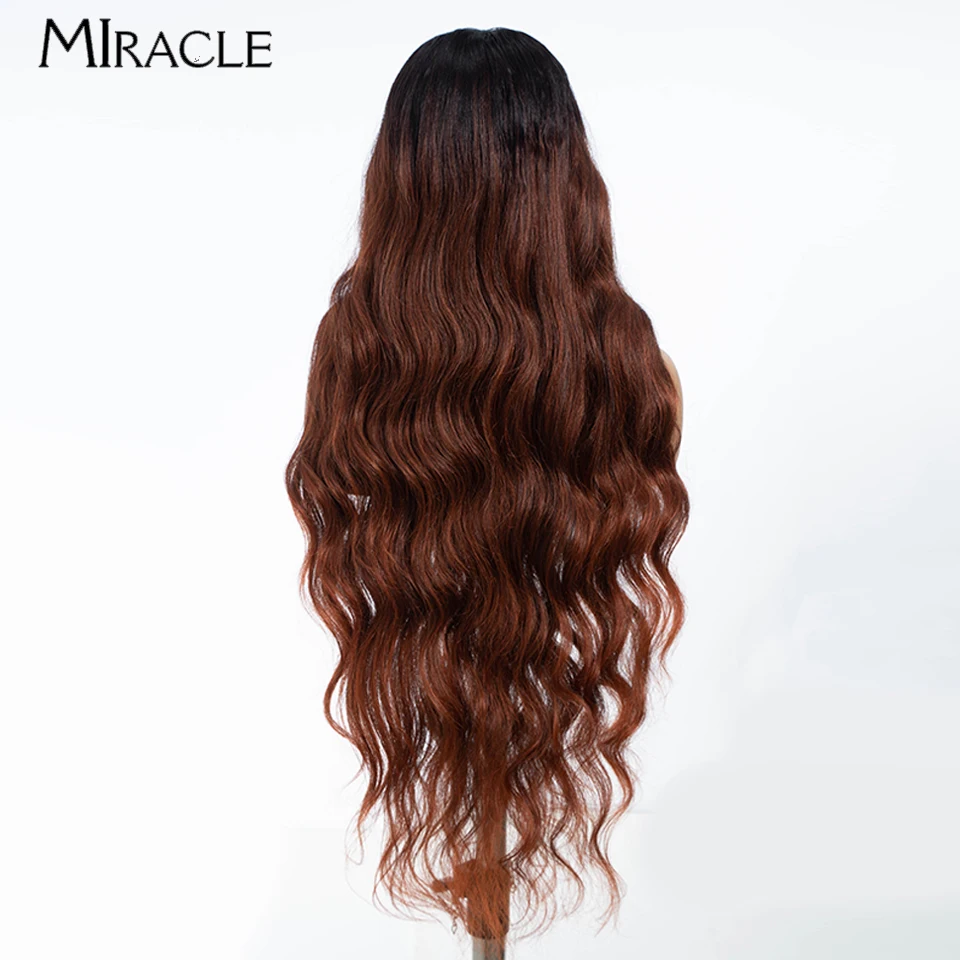 MIRACLE Synthetic Lace Front Wig for Women 34 Inch Body Wave Ombre Blonde Wigs Famale Cosplay Wig Fake Hair Long Wavy Lace Wigs