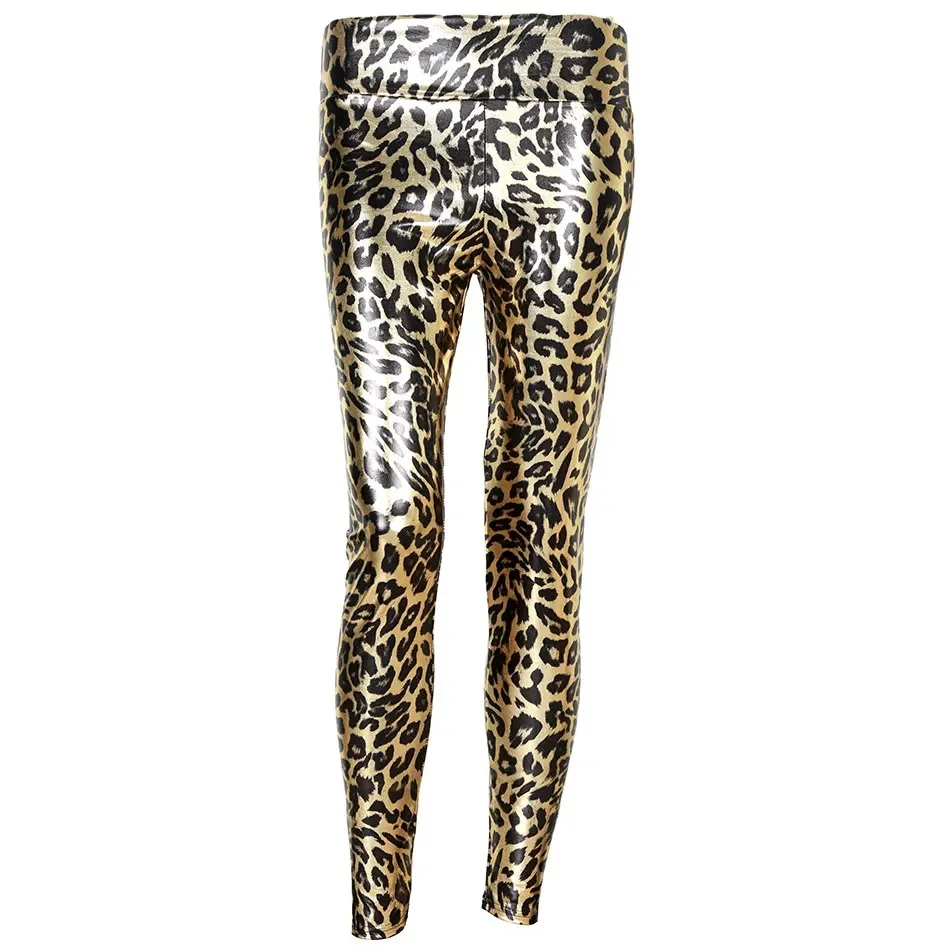 Legginsy lampart damskie złote legginsy ze średnim stanem kobiece błyszczące Leopard elastyczne kostki legginsy fashion Casual Pants — zdjęcie 2