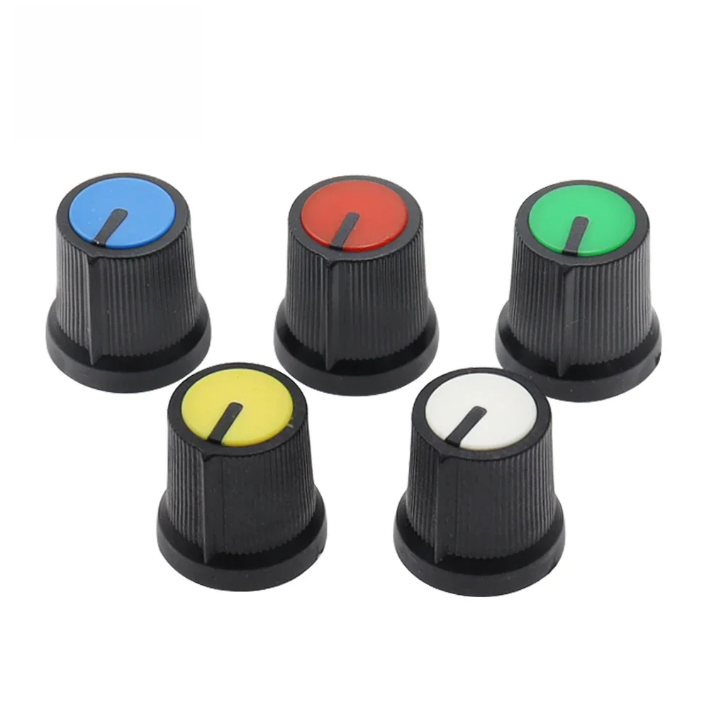 Capuchon de bouton de potentiomètre en plastique, poignée de prune, jaune, orange, bleu, blanc, rouge, diamètre 6mm, WH148, AG3, 5 pièces = 25, 25 pièces