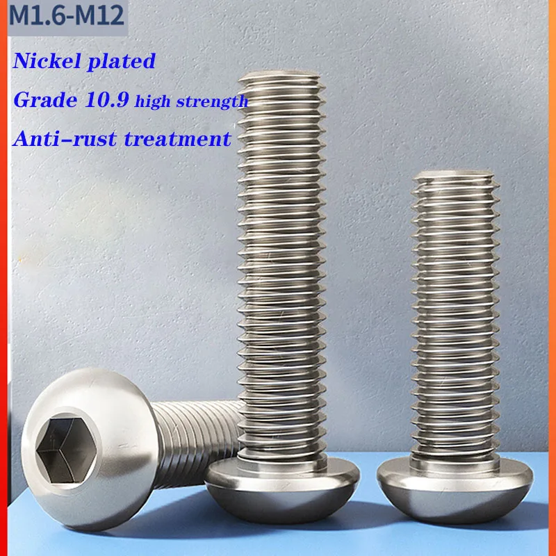 

10.9 Grade Nickel Plated Carbon Steel Oval Pan Round Button Head Hex Hexagon Socket Micro Screw M1.6 M2 M3 M4 M5 M6 M8 ﻿10pcs