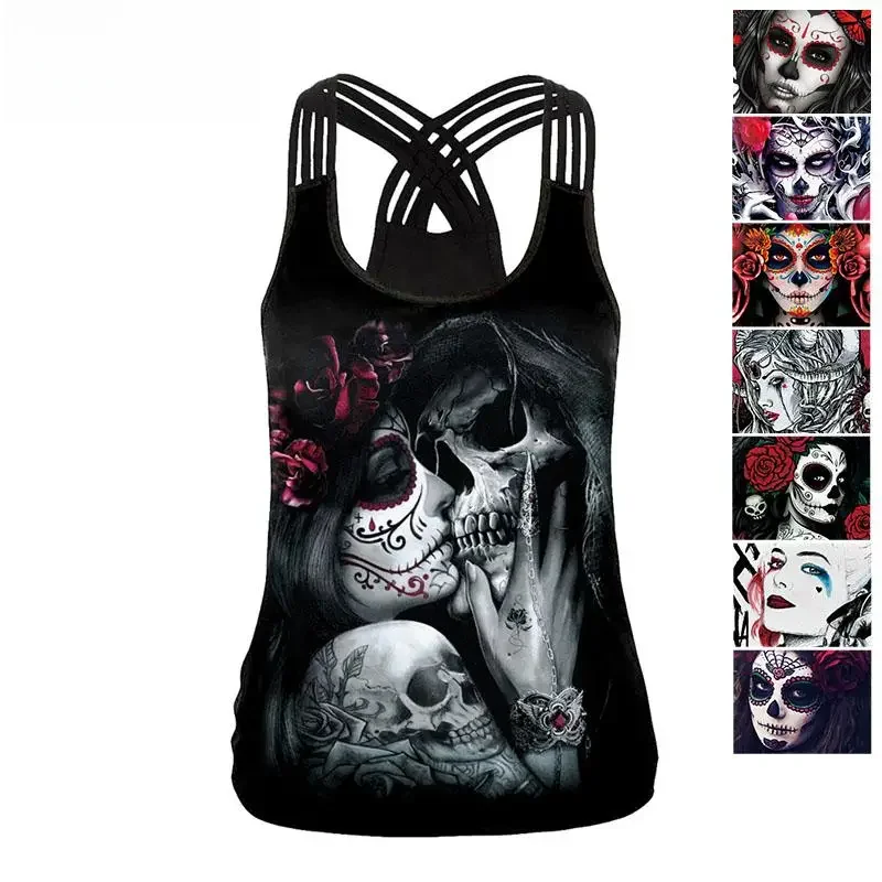NADANBAO seksowne drążą damskie podkoszulki Backless damska odzież uliczna Halloween topy 3D Print różowa kamizelka bez rękawów ubrania Fitness — zdjęcie 2