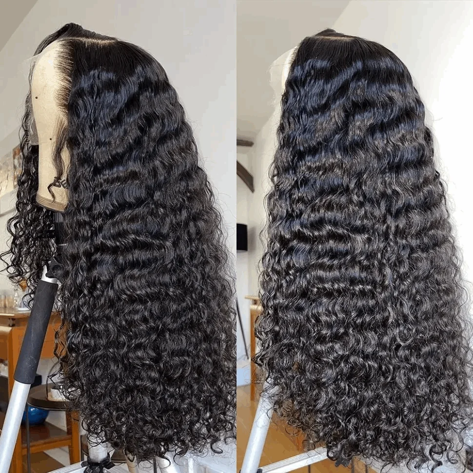 13x6 Hd Transparent Deep Wave Frontal Wig 5x5 Closure Wigs 250% Curly 8-34\