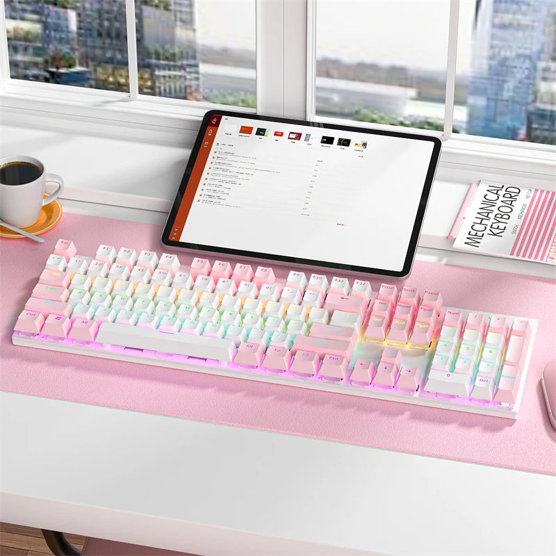 Imagem -05 - Zifiend Ky300 Teclado Mecânico 104 Teclas com Fio Arco-íris Rgb Backlight Computador Jogo Escritório Interruptor Marrom Branco Rosa